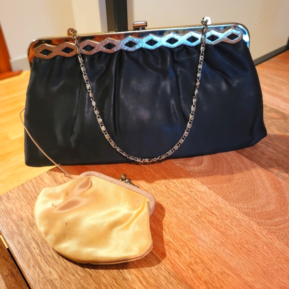 Vintage 1960s Ande Black Satin Evening Bag